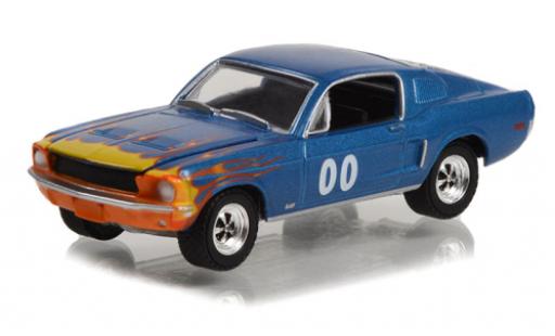 Modelauto Ford Mustang GT metallic blauw/Dekor 1968 1/64 Greenlight