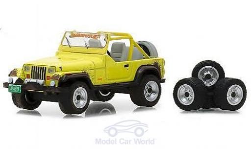 Modelauto Jeep Wrangler Base YJ geel 1991 met Wheel en Tire Set 1/64 Greenlight