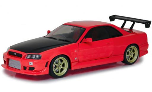 Modelauto Nissan Skyline R34 GT-R () Tuning rood/carbon RHD 1999 met LED-Beleuchtung am Unterboden (Batterien nicht enthalten) 1/18 Greenlight