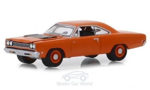 Modelauto Plymouth Road Runner 1968 HEMI oranje/mat-zwart 1/64 Greenlight