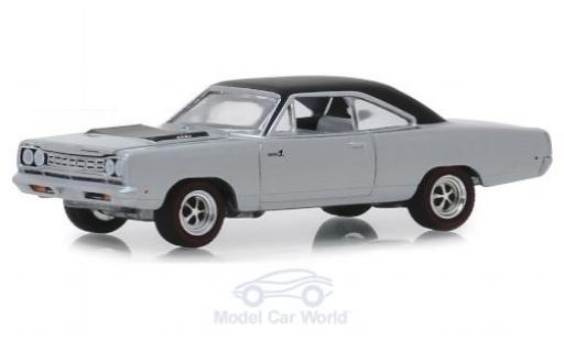 Modelauto Plymouth Road Runner 1968 HEMI grijs/mat-zwart 1/64 Greenlight