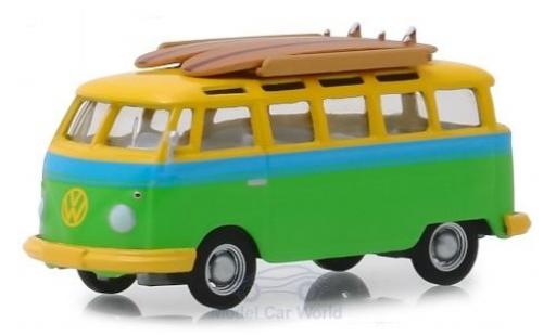 Modelauto Volkswagen T1 B Samba groen/geel 1964 1/64 Greenlight