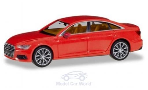 Modelauto Audi A6 berline Sedan rood met zweifarbigen Felgen 1/87 Herpa