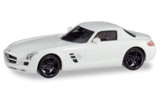 Modelauto Mercedes SLS Coupe AMG (C197) wit avec zwart jantes 1/87 Herpa