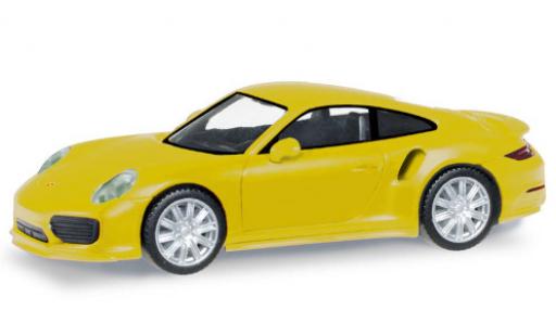 Modelauto Porsche 911 Turbo geel 1/87 Herpa