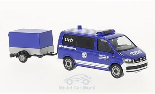 Modelauto Volkswagen T6 T6 Bus THW Korbach / H&Atilde;&para;henrettung met laadbaknanh&Atilde;&curren;nger 1/87 Herpa