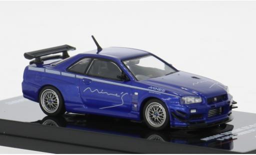 Modelauto Nissan Skyline R34 GT-R () V-Spec blauw 1/64 INNO64
