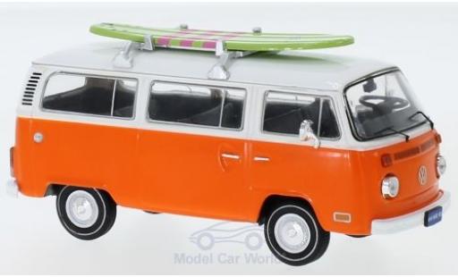 Modelauto Volkswagen T2 B Bus oranje/wit 1975 met Surfboard 1/43 IXO