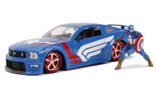 Modelauto Ford Mustang GT blauw/Dekor Marvel Avengers - Captain America 2006 avec figurine 1/24 Jada Toys