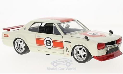 Modelauto Nissan Skyline 2000 GT-R (KPGC 10) wit/rood RHD 1971 1/24 Jada Toys
