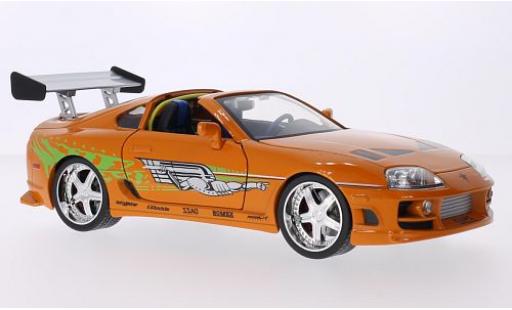 Modelauto Toyota Supra Fast & Furious Tuning metallic oranje/Dekor 1995 Brian O'Conner 1/18 Jada Toys