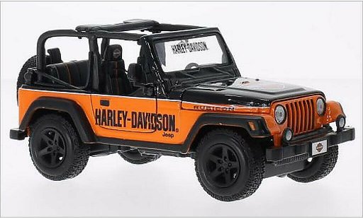 Jeep Wrangler Rubicon 1/24 Maisto zwart/oranje Harley Davidson 2014 modelauto