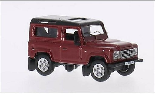 Land Rover Defender 90 1/76 Oxford metallic rood/metallic zwart RHD modelauto