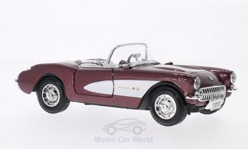 Modelauto Chevrolet Corvette Convertible metallic rood/wit 1957 1/24 Lucky Die Cast