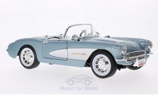 Modelauto Chevrolet Corvette Convertible metallic blauw/wit 1957 1/24 Lucky Die Cast