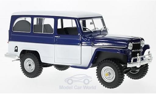 Modelauto Jeep Willys Station Wagon blauw/wit 1955 1/18 Lucky Die Cast