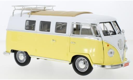 Modelauto Volkswagen T1 B Stationwagen geel/wit 1962 avec Rack de toit et plinthe 1/18 Lucky Die Cast