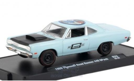 Modelauto Plymouth Road Runner 1969 440 GPack blauw/zwart 1/64 M2 Machines
