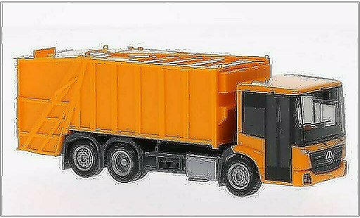 Mercedes Econic Mullwagen 1/87 Herpa Pressmullwagen oranje modelauto