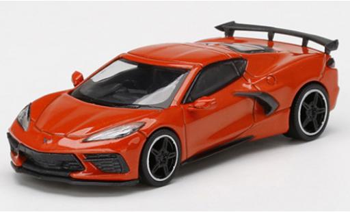 Modelauto Chevrolet Corvette Stingray (C8) oranje 1/64 Mini GT