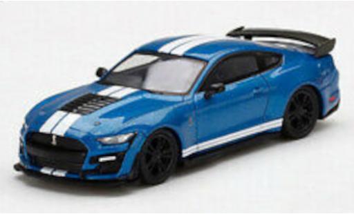 Modelauto Ford Mustang Shelby GT500 Ford Mustang metallic blauw/wit 1/64 Mini GT