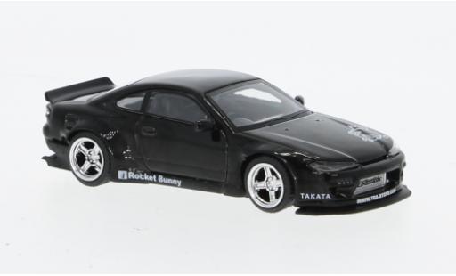 Modelauto Nissan Silvia S15 () Rocket Bunny metallic zwart RHD 1/64 Mini GT