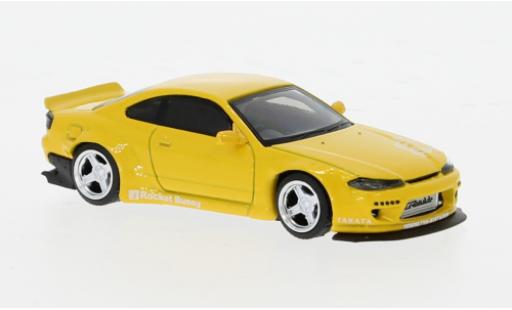Modelauto Nissan Silvia S15 () Rocket Bunny geel 1/64 Mini GT