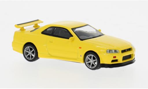 Modelauto Nissan Skyline R34 GT-R () V-Spec geel 1999 1/64 Mini GT