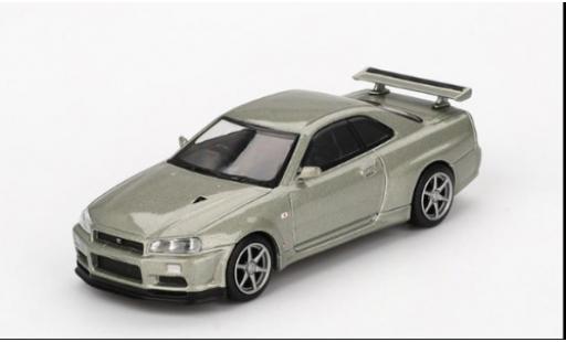 Modelauto Nissan Skyline R34 GT-R () V-Spec II grijs 2002 1/64 Mini GT