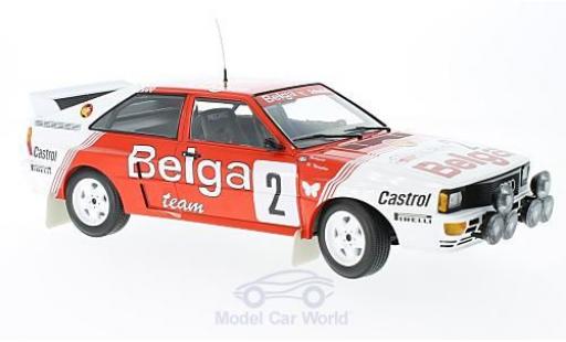 Modelauto Audi Quattro a2 No.2 Belga Team Rally Boucles de Spa 1985 B.Waldegard/H.Thorszelius 1/18 Minichamps