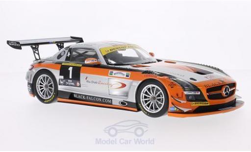 Modelauto Mercedes SLS GT3 AMG No.1 zwart Falcon 24h Dubai 2013 K.Al Qubasi/S.Edwards/J.Bleekemolen/B.Schneider 1/18 Minichamps