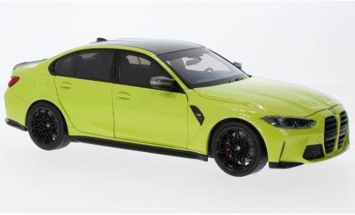 Modelauto Bmw M3 berline (G80) metallic geel 2020 1/18 Minichamps