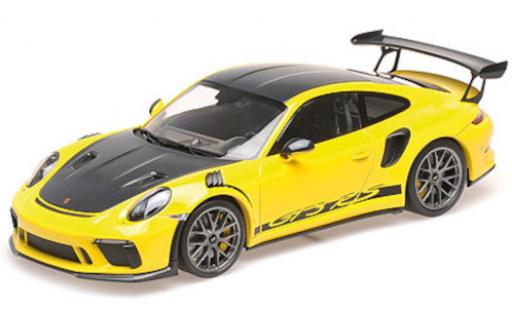 Modelauto Porsche 911 GT3 R (991.2) RS geel 2019 met Weissach Paket 1/18 Minichamps