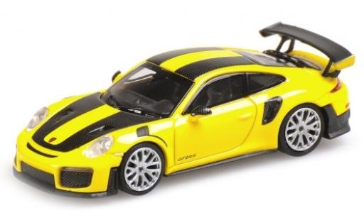 Modelauto Porsche 911 GT2 RS geel 2018 avec Carbon-strepen 1/87 Minichamps