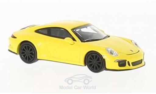 Modelauto Porsche 911 R geel 2016 met zwarten Felgen 1/87 Minichamps
