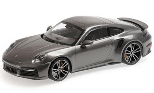 Modelauto Porsche 911 Turbo s metallic grijs 2020 1/18 Minichamps