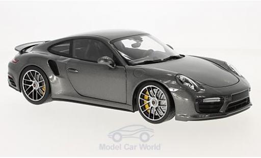 Modelauto Porsche 911 Turbo S metallic grijs 2016 1/18 Minichamps