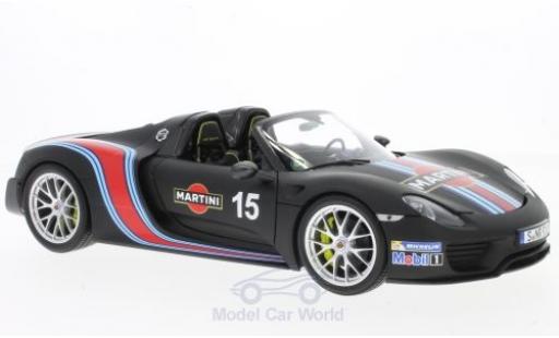 Modelauto Porsche 918 2013 Spyder mat-zwart Martini Weissach-Package 1/18 Minichamps