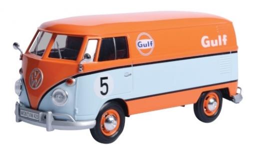 Modelauto Volkswagen T1 Base Delivery Van oranje/blauw Gulf bestelwagen No.5 1/24 Motormax