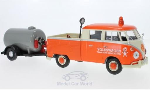 Modelauto Volkswagen T1 B Doppelkabine oranje/beige met Tankanh&Atilde;&curren;nger 1/24 Motormax