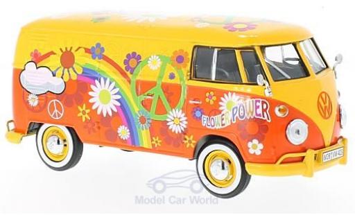 Modelauto Volkswagen T1 B geel/Dekor Flower Power 1/24 Motormax