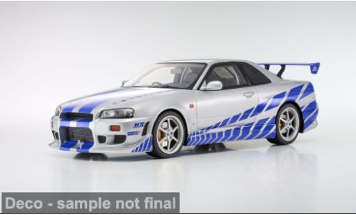 Modelauto Nissan Skyline R34 GT-R grijs/blauw 2001 1/12 Kyosho