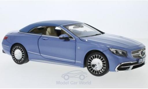 Modelauto Mercedes Classe S Cabriolet Maybach S650 metallic blauw 2018 SoftTop liegt ein 1/18 Norev