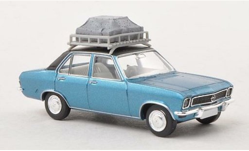 Opel Ascona A Base 1/87 Brekina blauw/mat-zwart met dakgepack modelauto