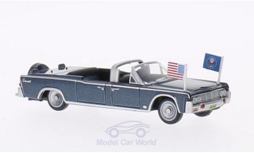 Modelauto Lincoln Continental 1961 X100 metallic blauw Staatsfahrzeug met USA-Standarten 1/87 Oxford