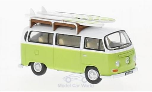 Modelauto Volkswagen T2 Base Bay Window Camper groen/wit met Surfboards 1/76 Oxford