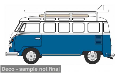 Modelauto Volkswagen T1 Base Samba Bus/Surfboards blauw 1/76 Oxford