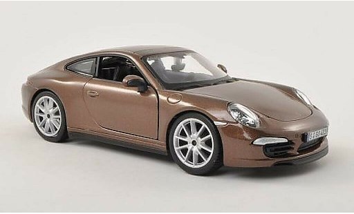 Porsche 911 S 1/24 Burago Carrera bruin modelauto