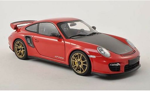 Porsche 911 GT2 1/18 Minichamps rood/carbon met goldenen Felgen 2011 modelauto