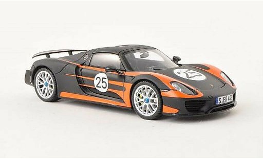 Porsche 918 Weissach Package 1/43 Spark Spyder met witach-Paket No.25 matzwart/oranje 2013 modelauto